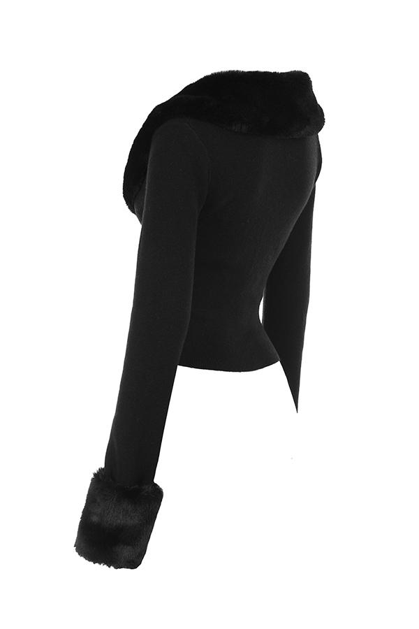 Blanche  black faux fur trim cardigan - sale Product Image
