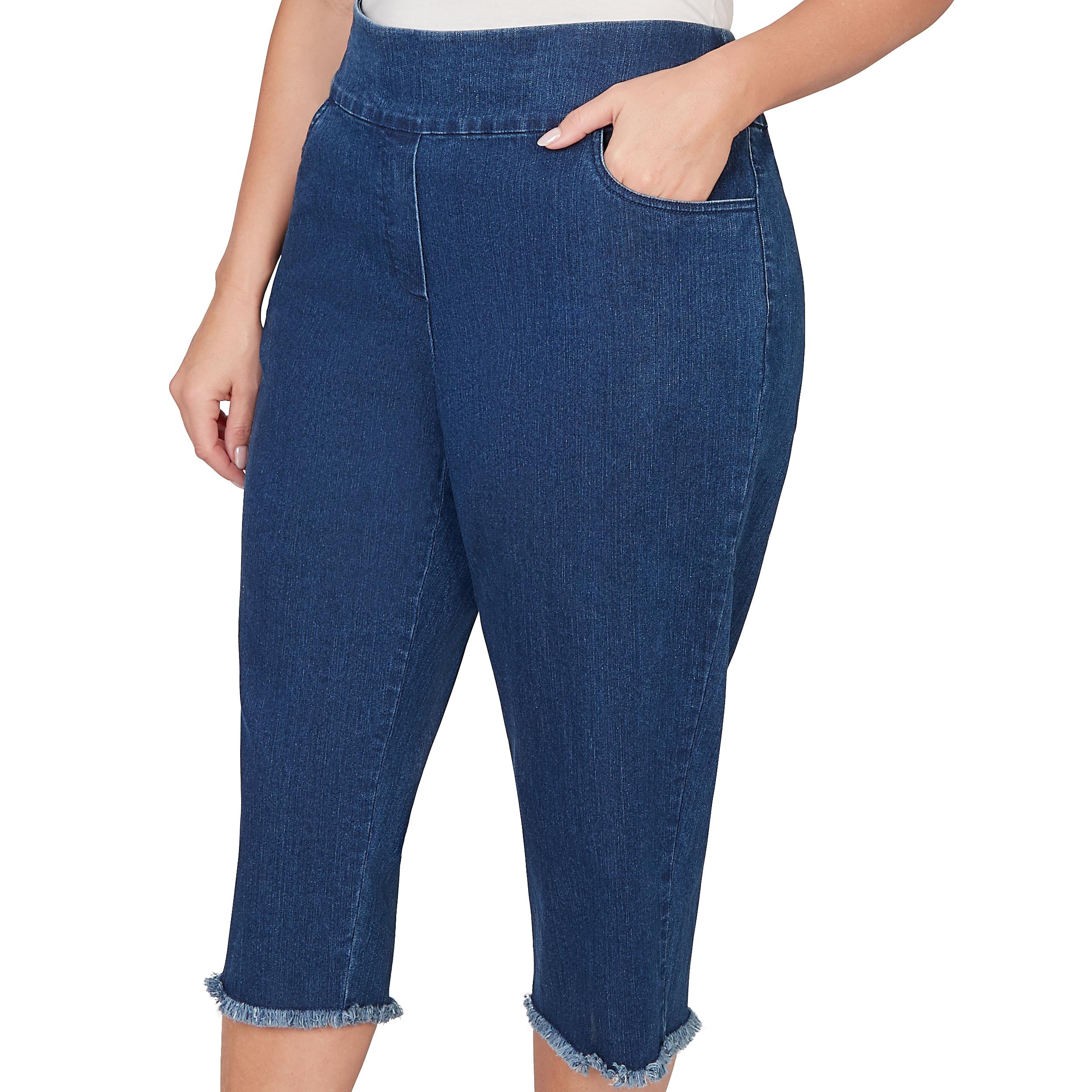 Alfred Dunner Super Stretch Denim Fringe Capri Pant- Petite Product Image