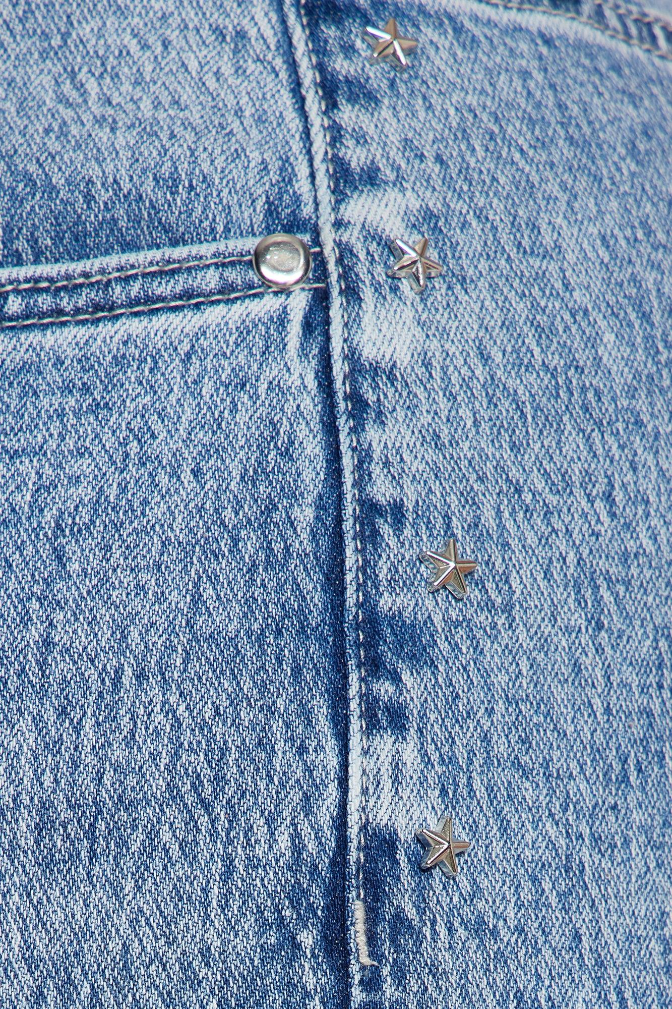 Shining Star Embellished Straight Leg Jean - Medium Wash Female Product Image