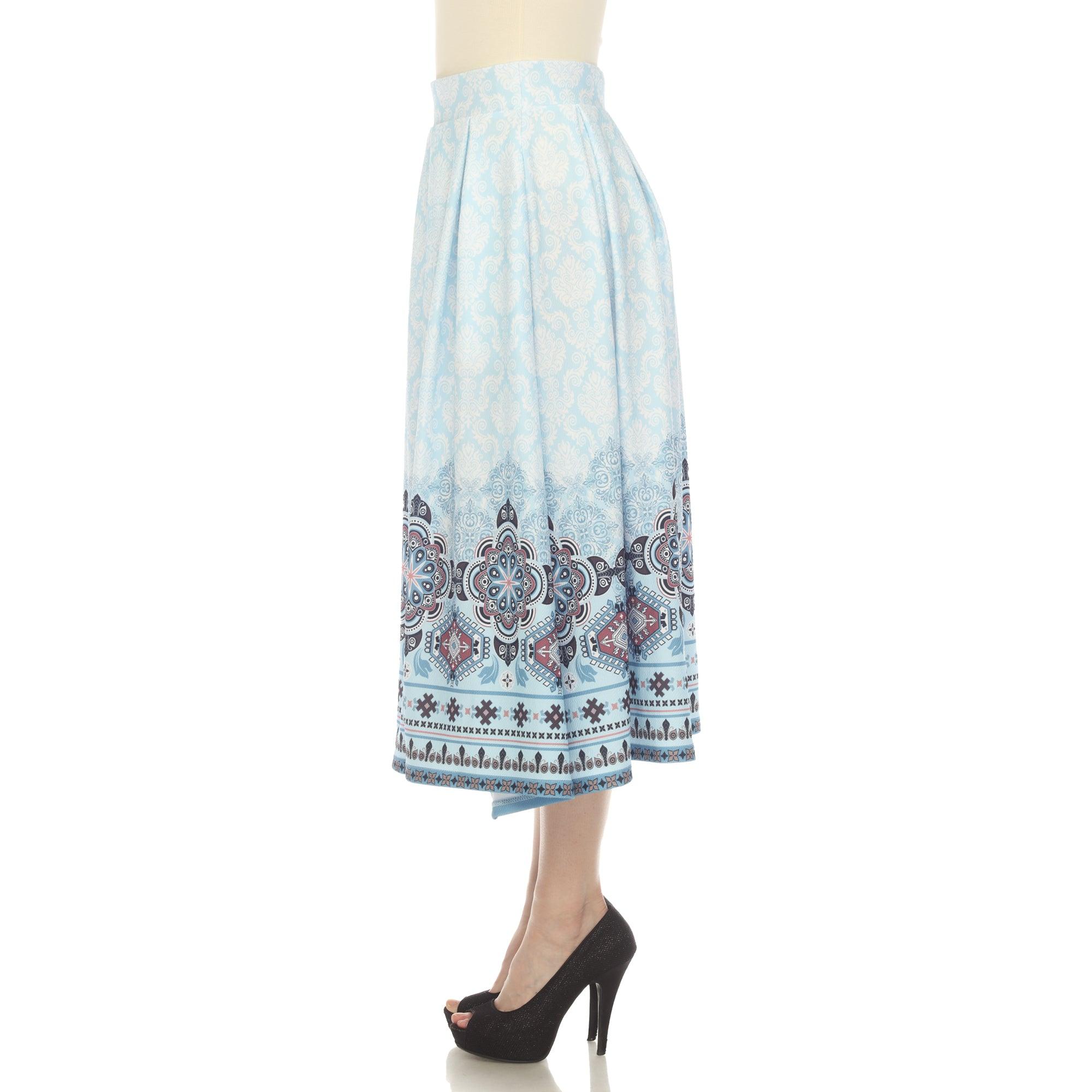 Blue Pleated Skirt with Border Prints Product Image