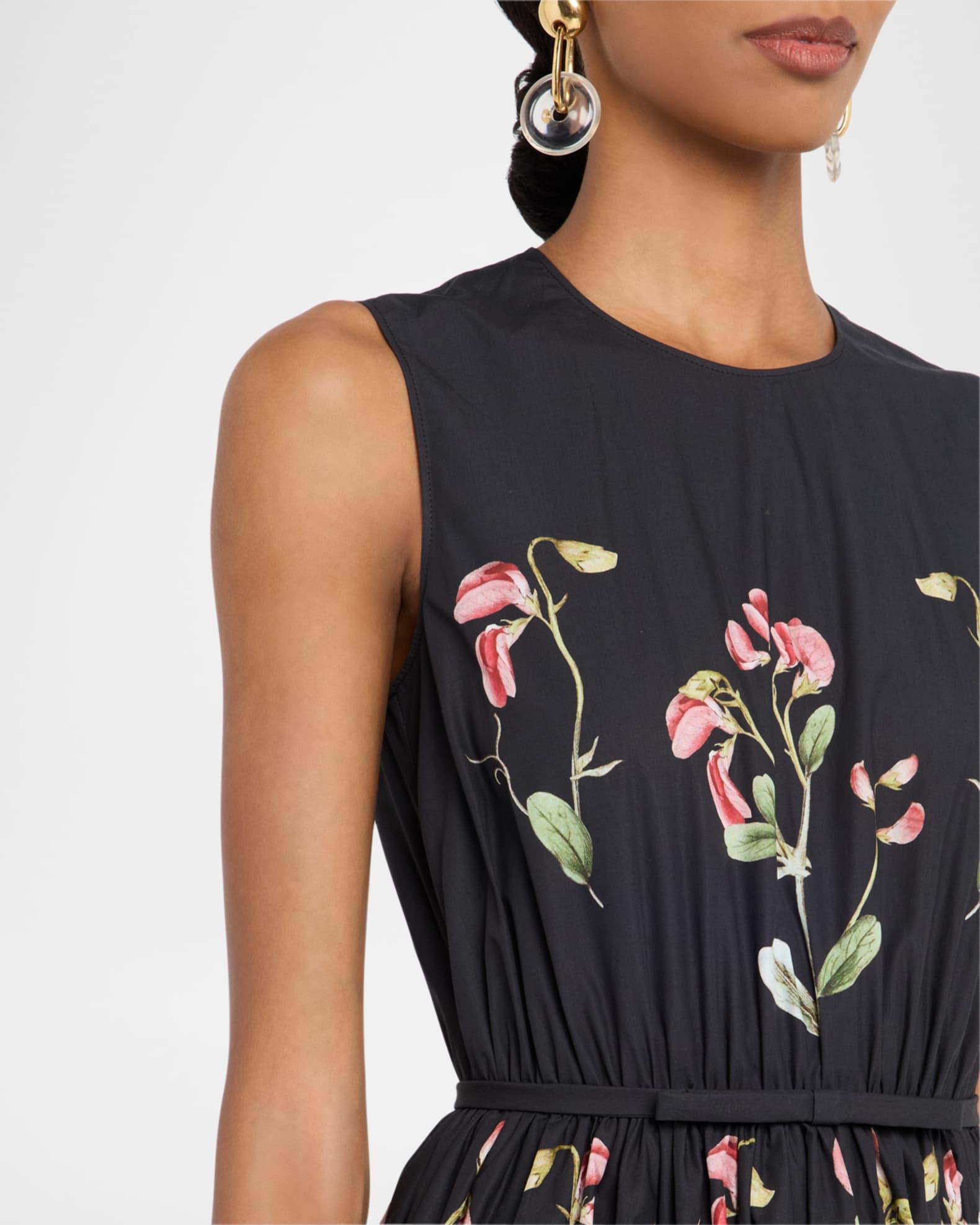 Flower-Print Bow Sleeveless Midi Dress Product Image