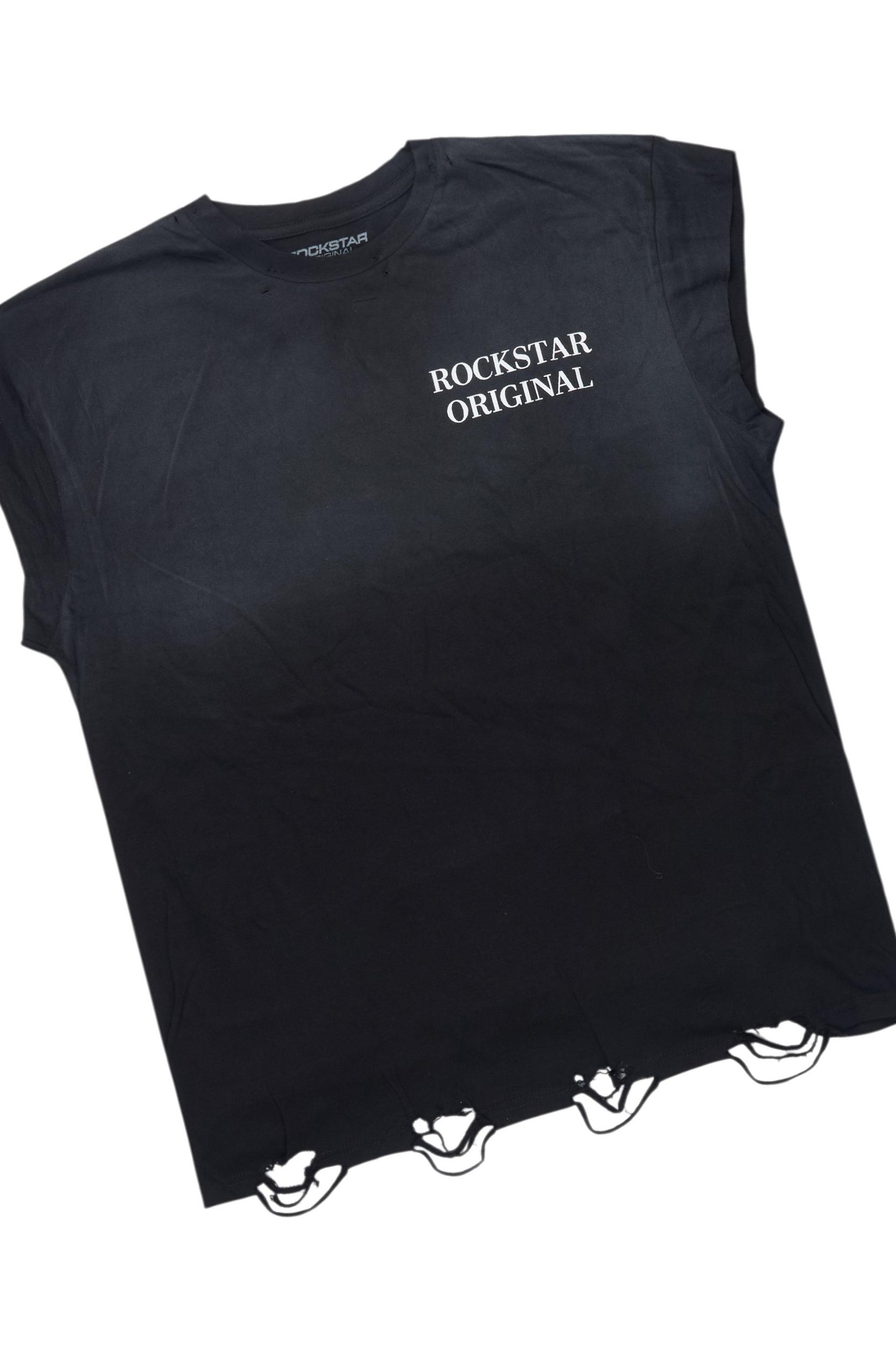 Akos Black/Red T-Shirt/Denim Short Set Male Product Image