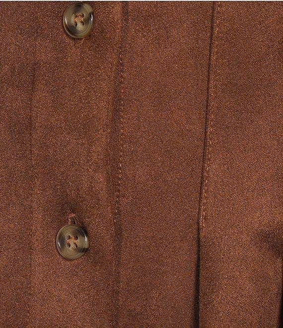 Gibson & Latimer Faux Suede Point Collar Short Dolman Sleeve Button Front Ruched Fit and Flare Shirt Midi Dress Product Image