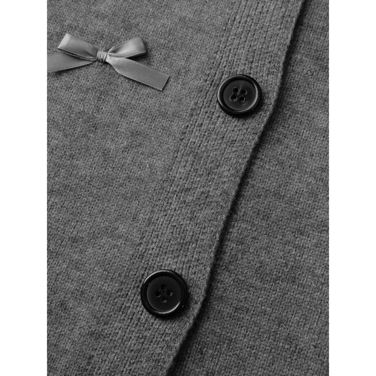 Plus Size 3D Bowknot Round Neck Knit Cardigan DarkGray Women Playful Loose Long Sleeve Casual Cardigans BloomChic 30/6X Product Image