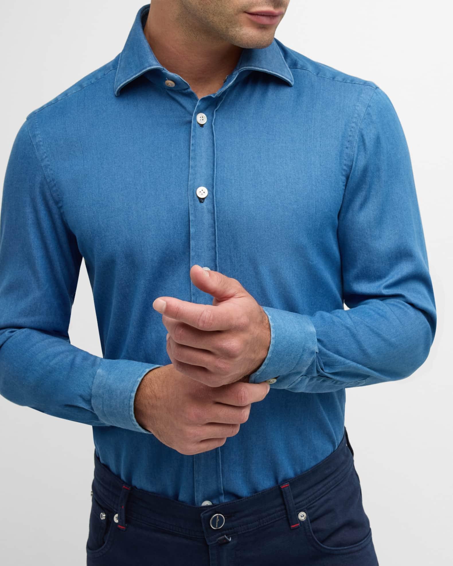 Men's Stretch Chambray Casual Button-Down Shirt Product Image