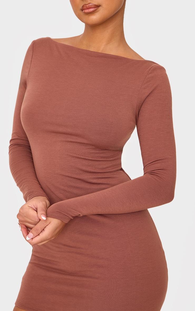 Petite Chocolate Contour Jersey Boat Neck Long Sleeve Dress Product Image