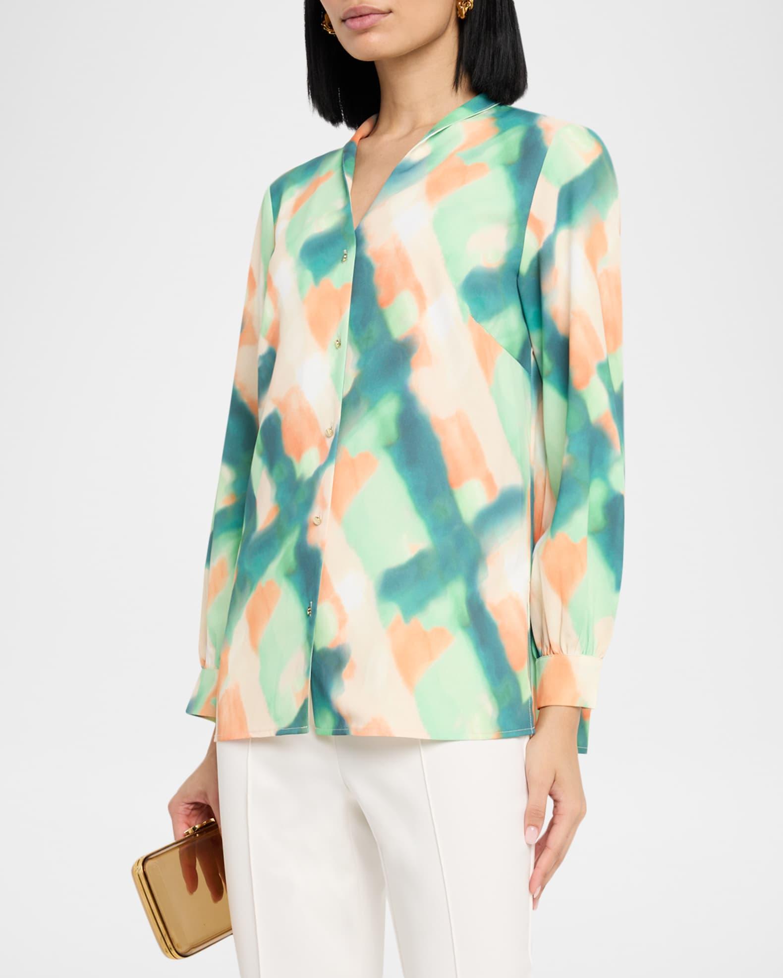 Abstract-Print Crepe De Chine Blouse Product Image