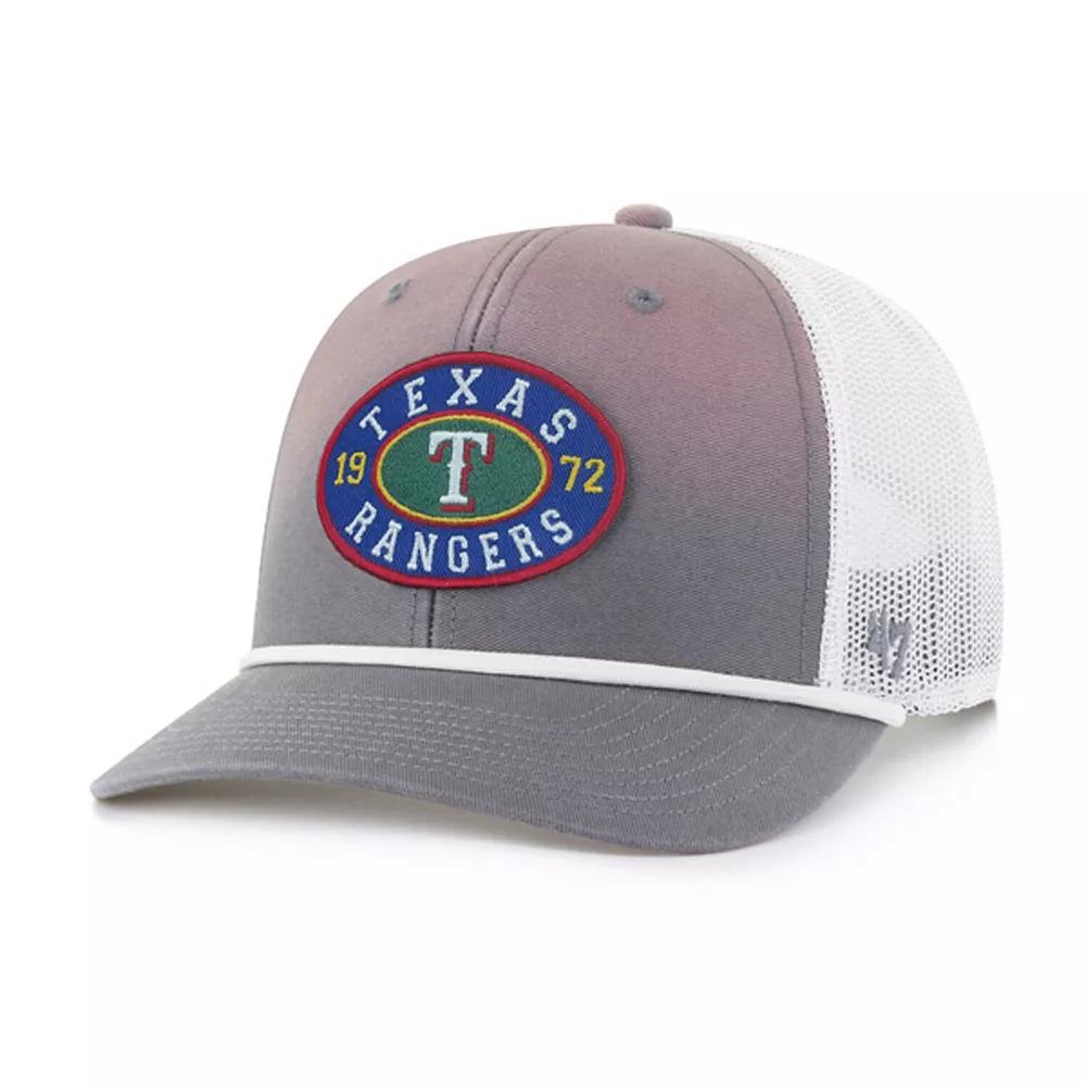 Men's '47 Gray/White Texas Rangers Tide Sweep Rope Trucker Adjustable Hat, Grey Product Image