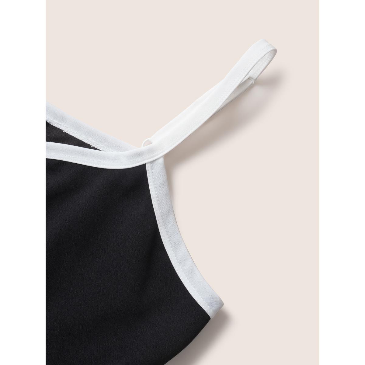 Plus Size Contrast Trim Adjustable Straps Dress Black Women At the Office Contrast V-neck Sleeveless Curvy Knee Dress BloomChic 28/5X Product Image