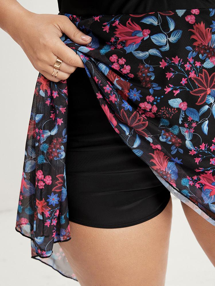 Tropical Ruched Ties Hanky Hem Crisscross Swim Dress Female Product Image