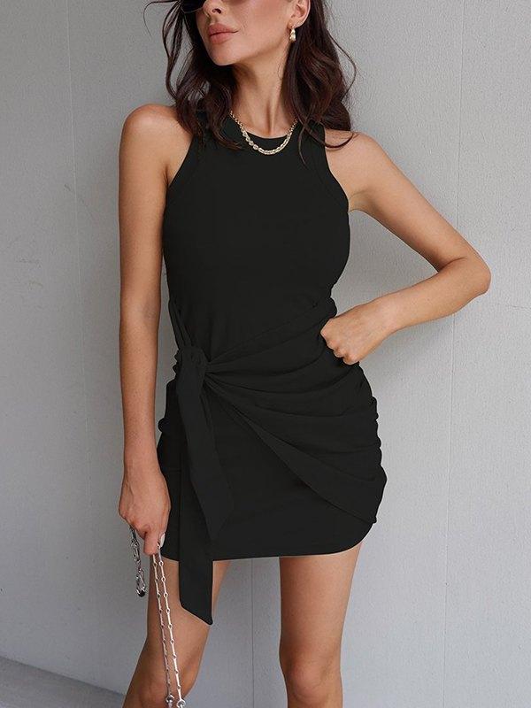 Solid Side Tie Tank Dress Product Image