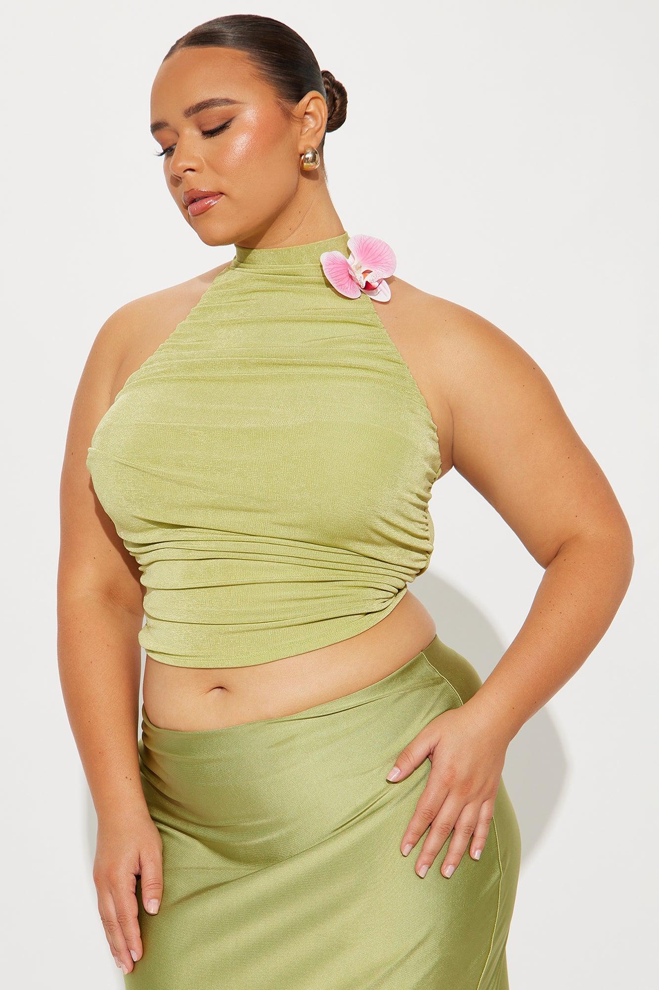 Natural Order Ruched Halter Top - Sage Product Image