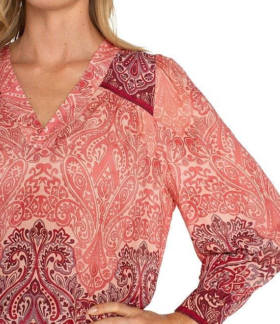 Liverpool Los Angeles Woven Printed V-Neck Long Sleeve Blouse Product Image