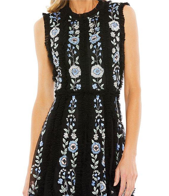 Mac Duggal Floral Beaded Crew Neck Sleeveless Dress Product Image