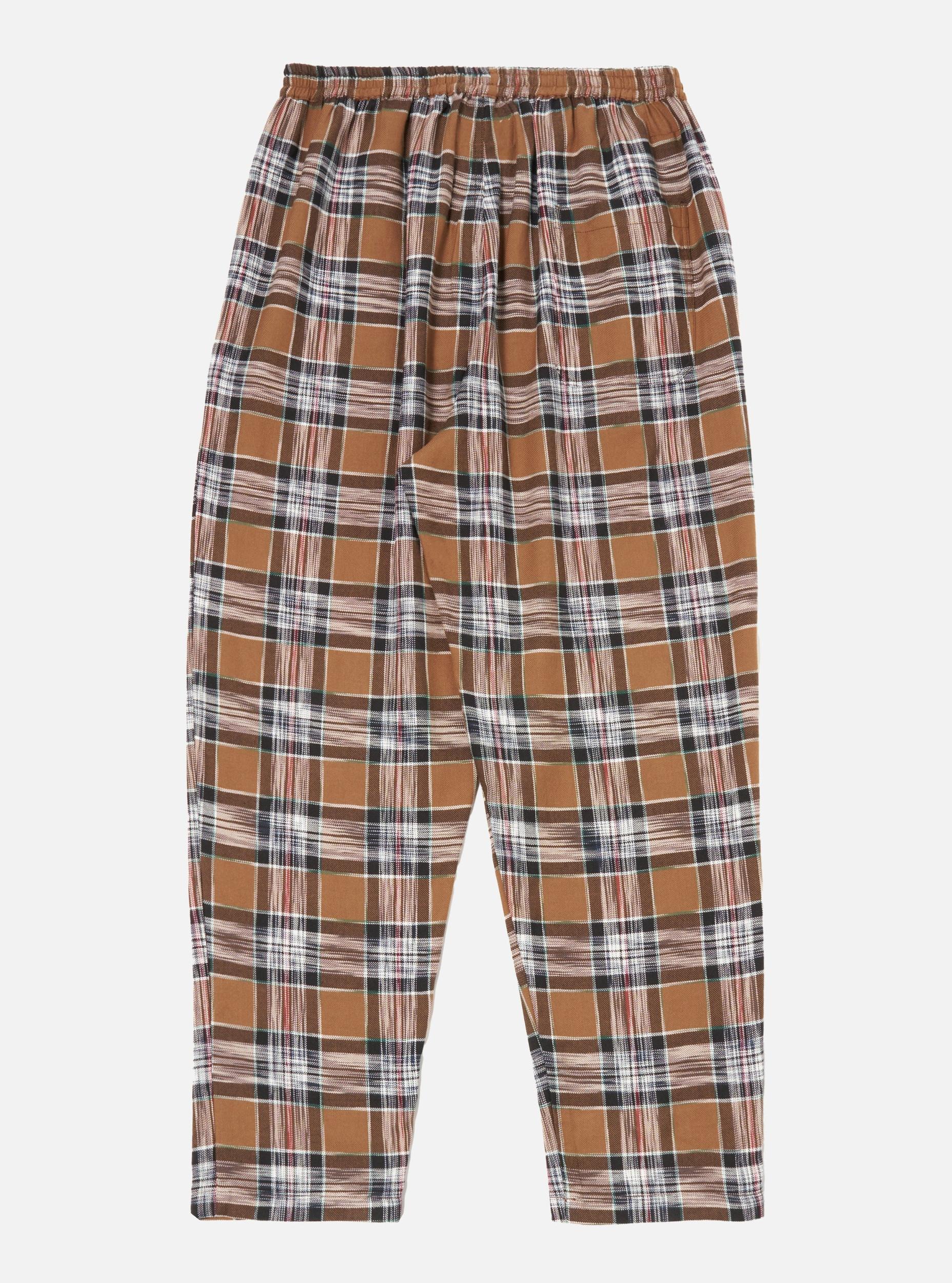 Universal Works Long Pyjama Set in Brown Ikat Twill Check Product Image