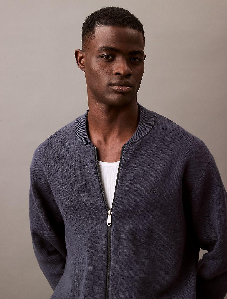 Smooth Cotton Sweater Bomber Jacket Product Image