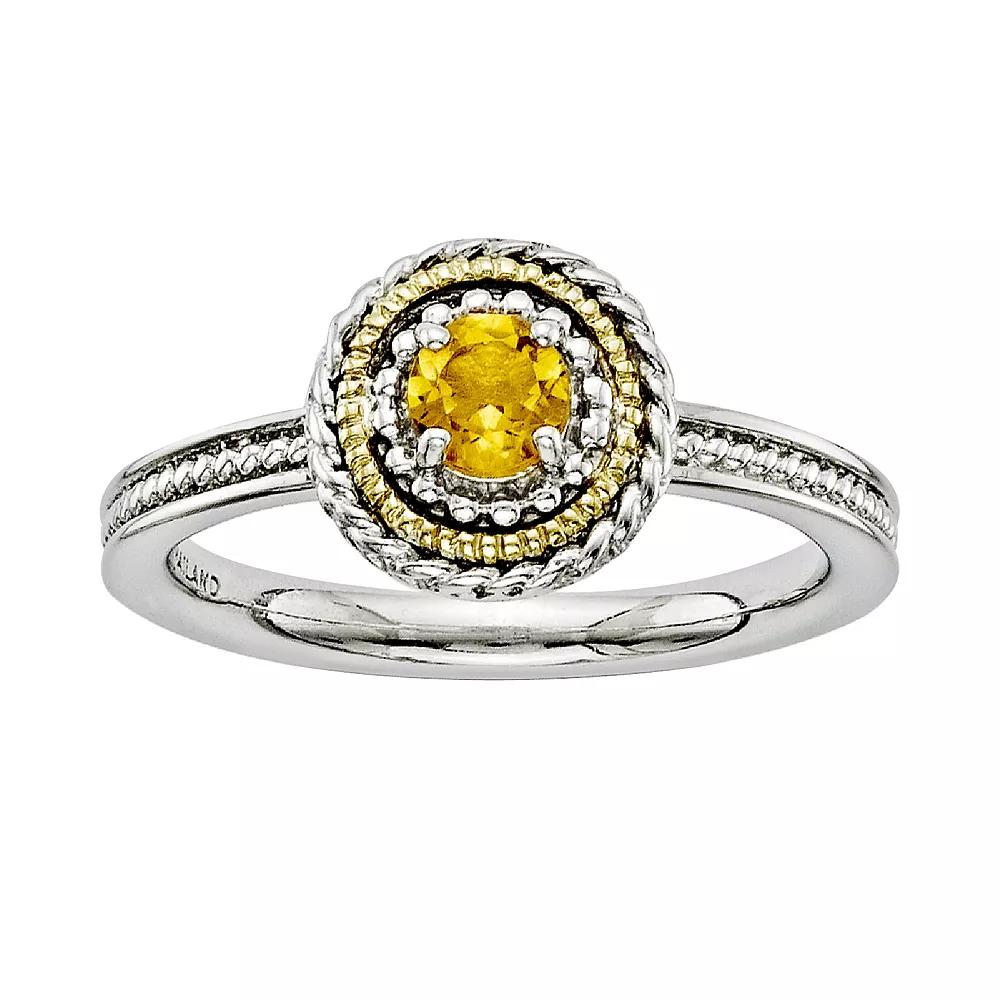 Stacks & Stones 14k Gold & Sterling Silver Citrine Textured Stack Ring, Women's, Size: 6, Orange Product Image