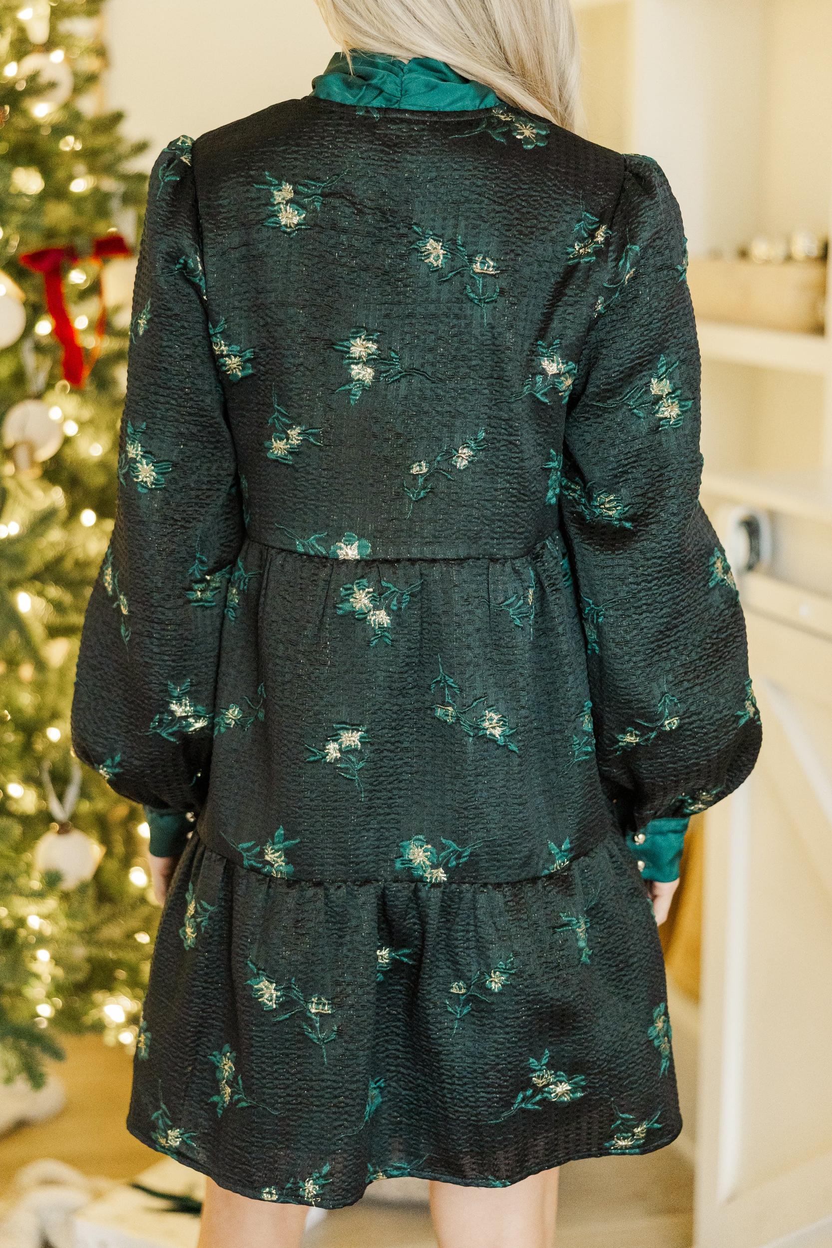 Never Too Late Green Floral Brocade Dress Female Product Image