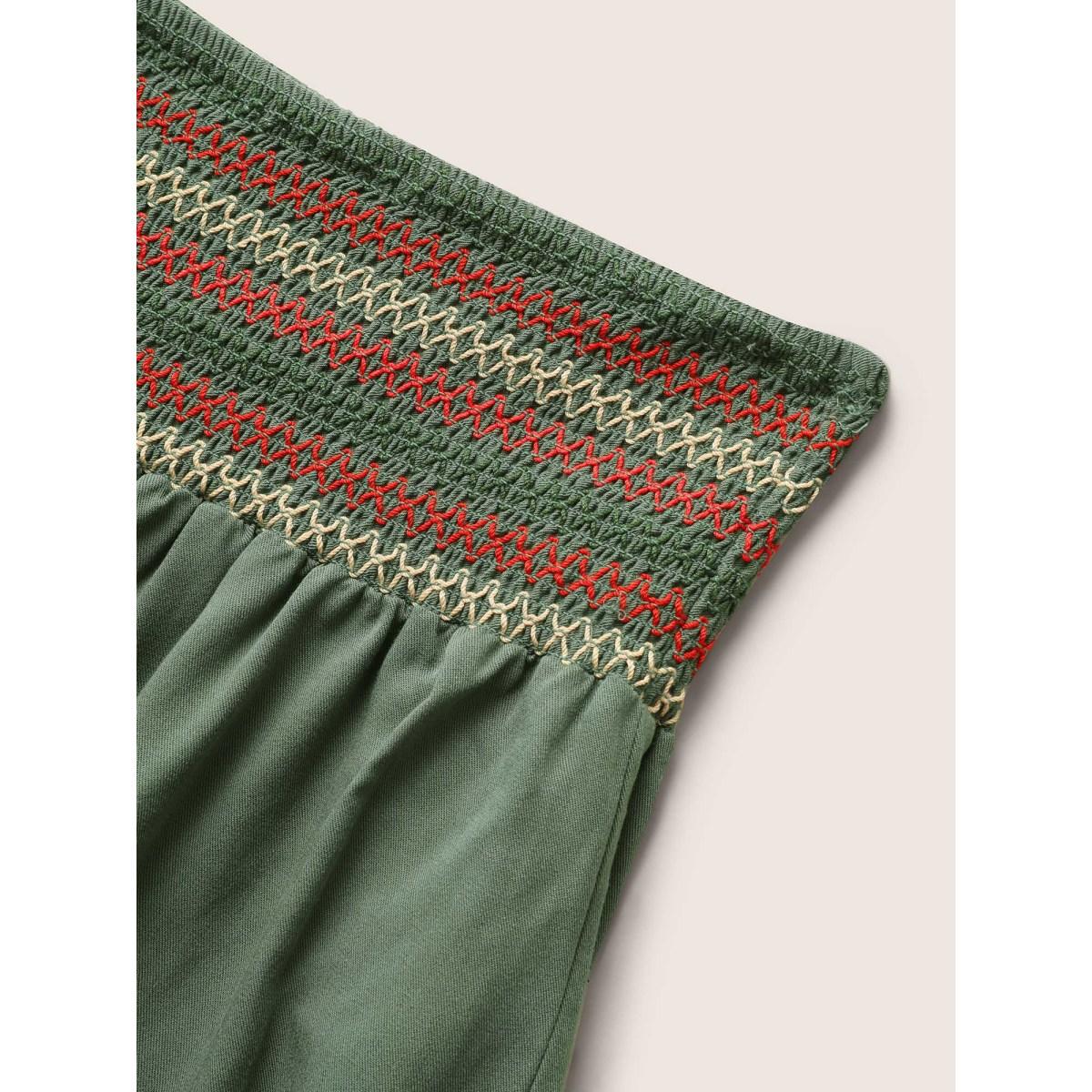 Plus Size Mid Rise Shirred Tapered Leg Pants Women ArmyGreen Resort Mid Rise Vacation Pants BloomChic 12/L Product Image