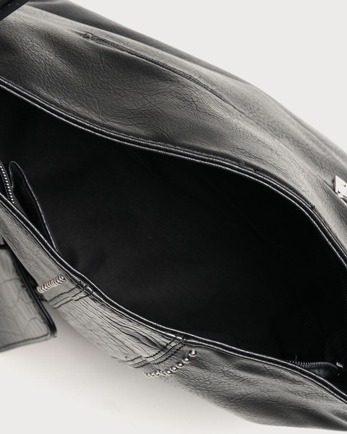 Black Faux Leather Shoulder Bag Product Image