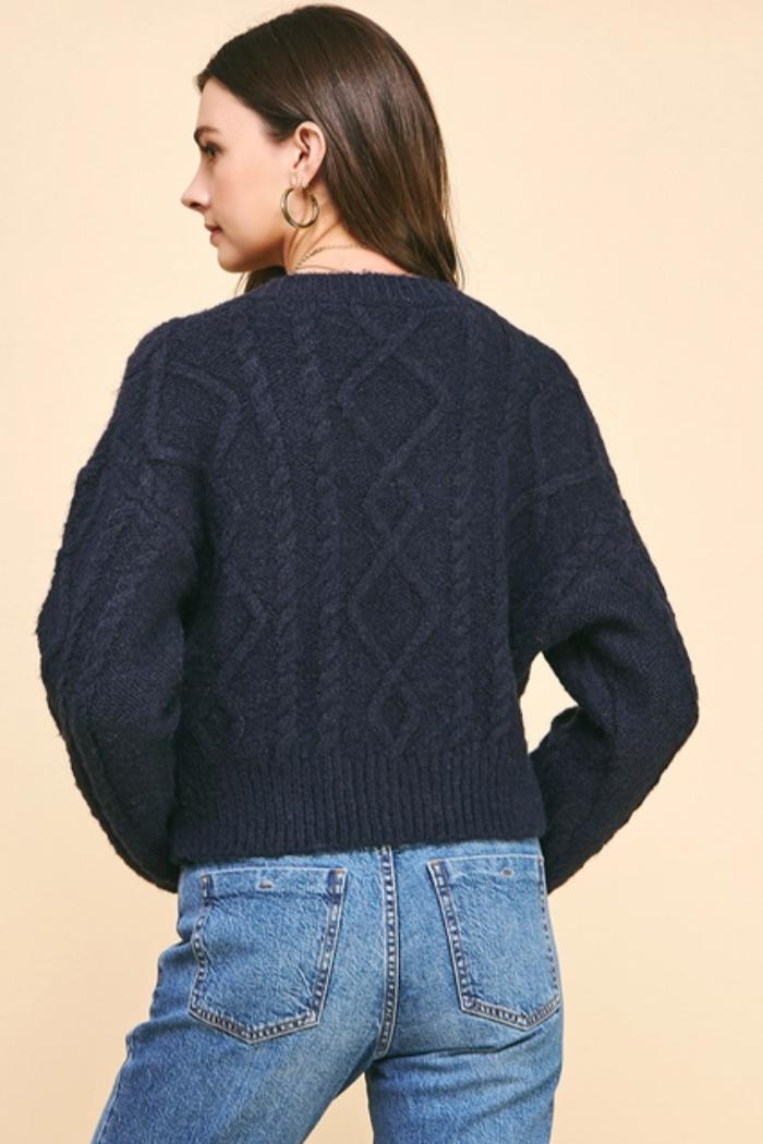 Textured Cable Knit Crop Sweater Product Image