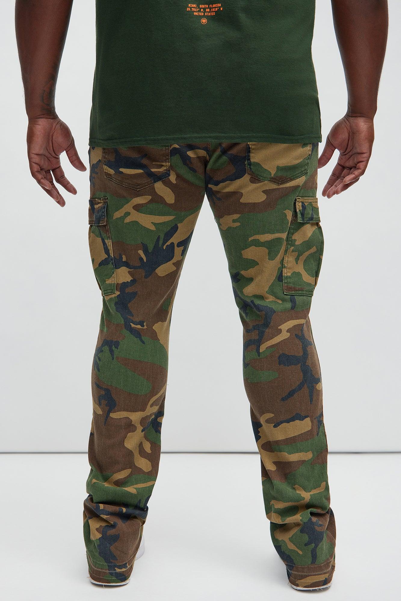 Ruthless Embroidered Stacked Skinny Cargo Flare Pants - Camouflage Product Image