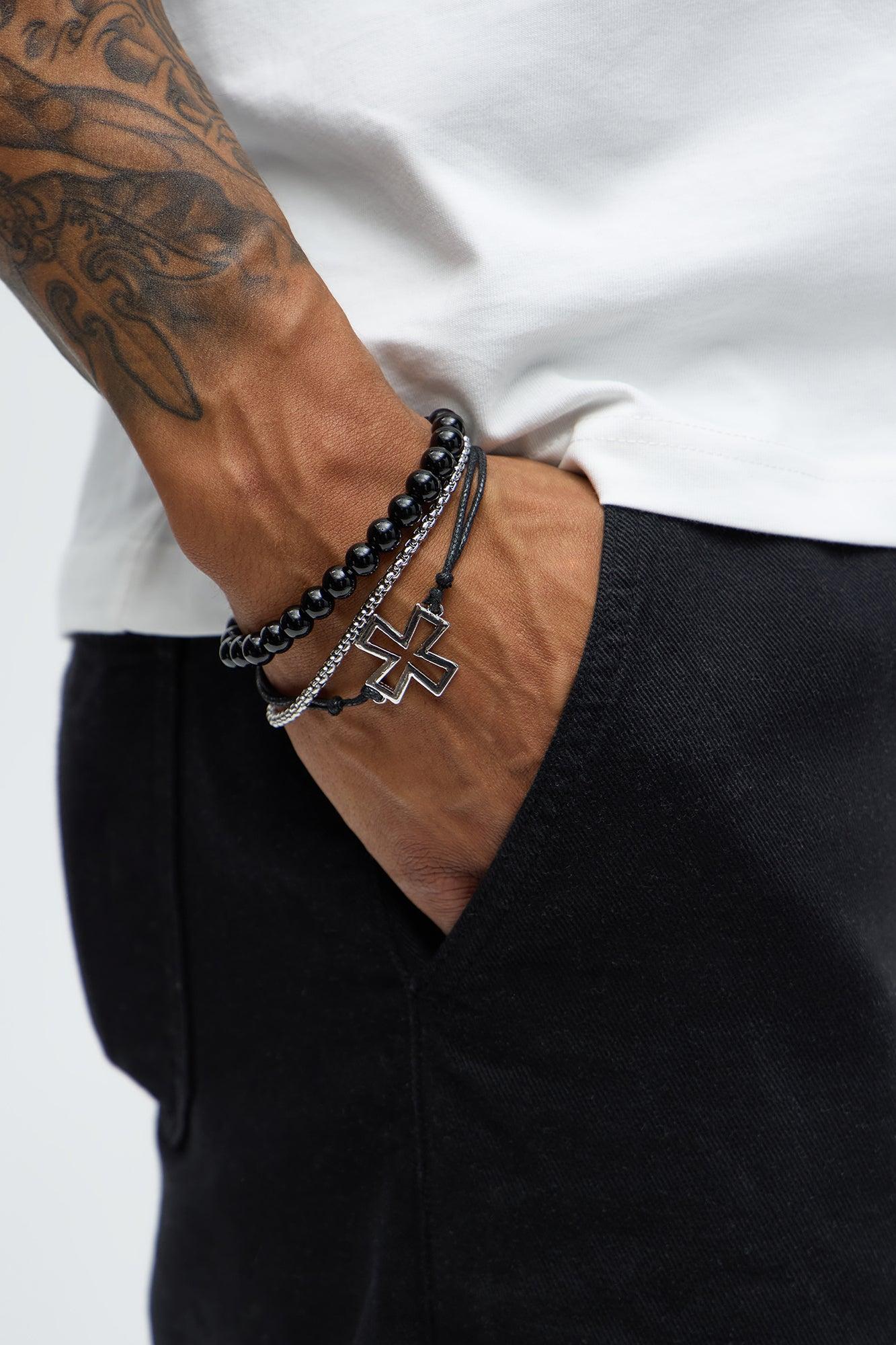 Rhapsody Beaded Bracelet Set - Silver/Black Product Image