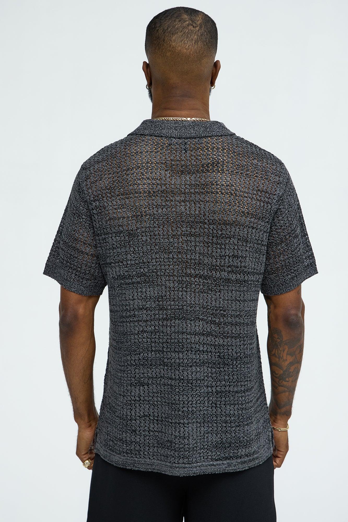 Peppered Open Knit Polo - Grey/combo Product Image