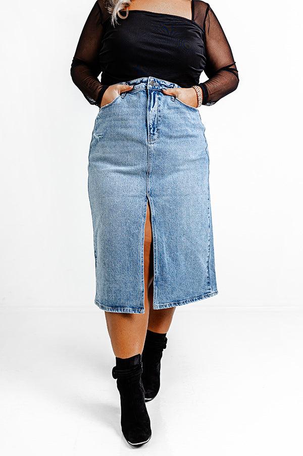 The Everly High Waist Denim Skirt Curves Product Image