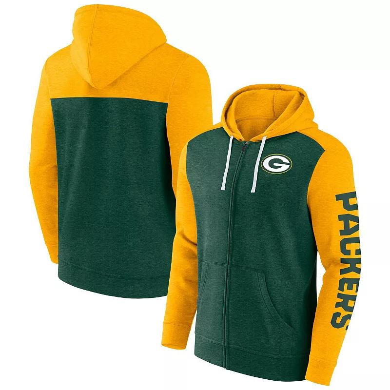 Men's Fanatics Heather Green Green Bay Packers Down and Distance Full-Zip Hoodie,  Product Image