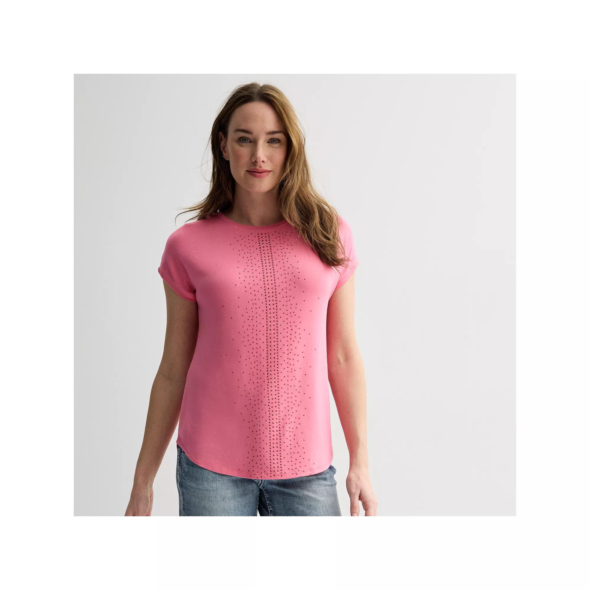 Women's Apt. 9® Short Sleeve Embellished Top, Size: XS, Pinky Ring Product Image