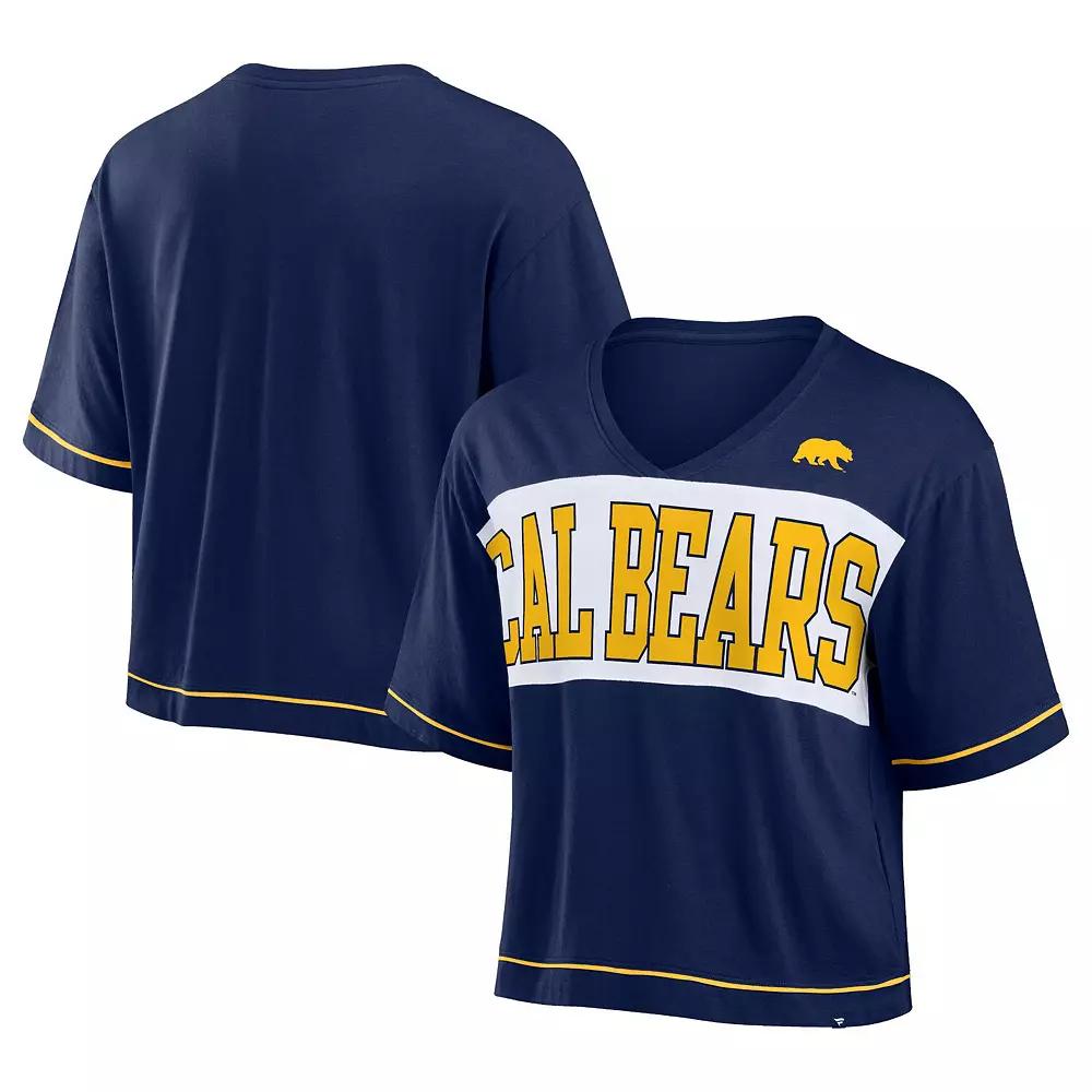 Women's Fanatics Navy Cal Bears Home Team Bold Fashion Modest V-Neck Cropped T-Shirt,  Product Image
