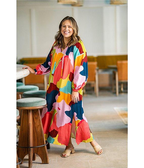 CROSBY by Mollie Burch Freya Printed Split V-Neck Long Sleeve Maxi Dress Product Image