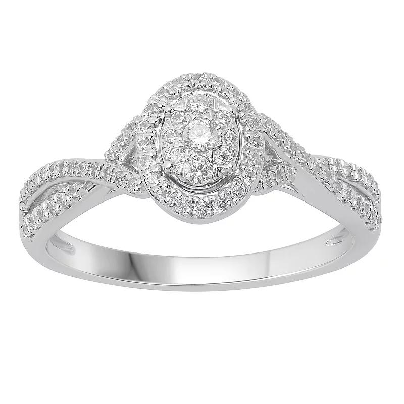 Diamond Medley 10k White Gold 1/3 Carat T.W. Diamond Oval Cluster Ring, Women's,  Product Image