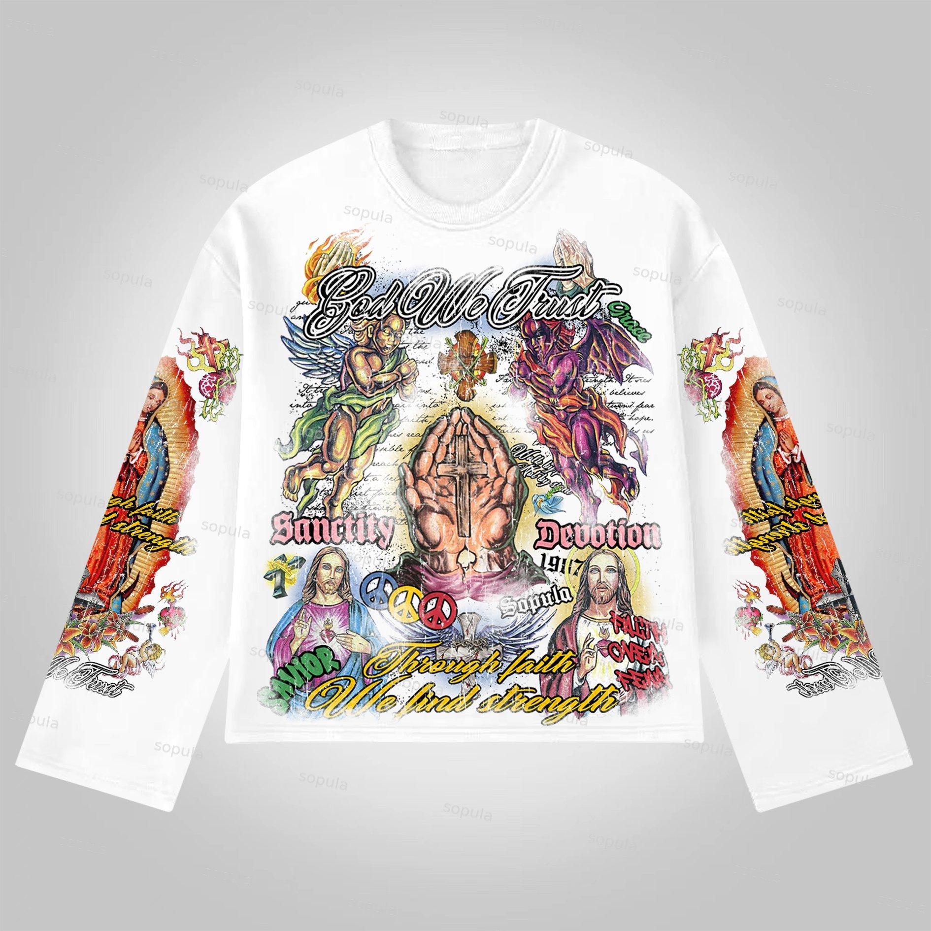Sopula Faith In Jesus Collage Vintage Graphics Long Sleeve T-Shirt Product Image