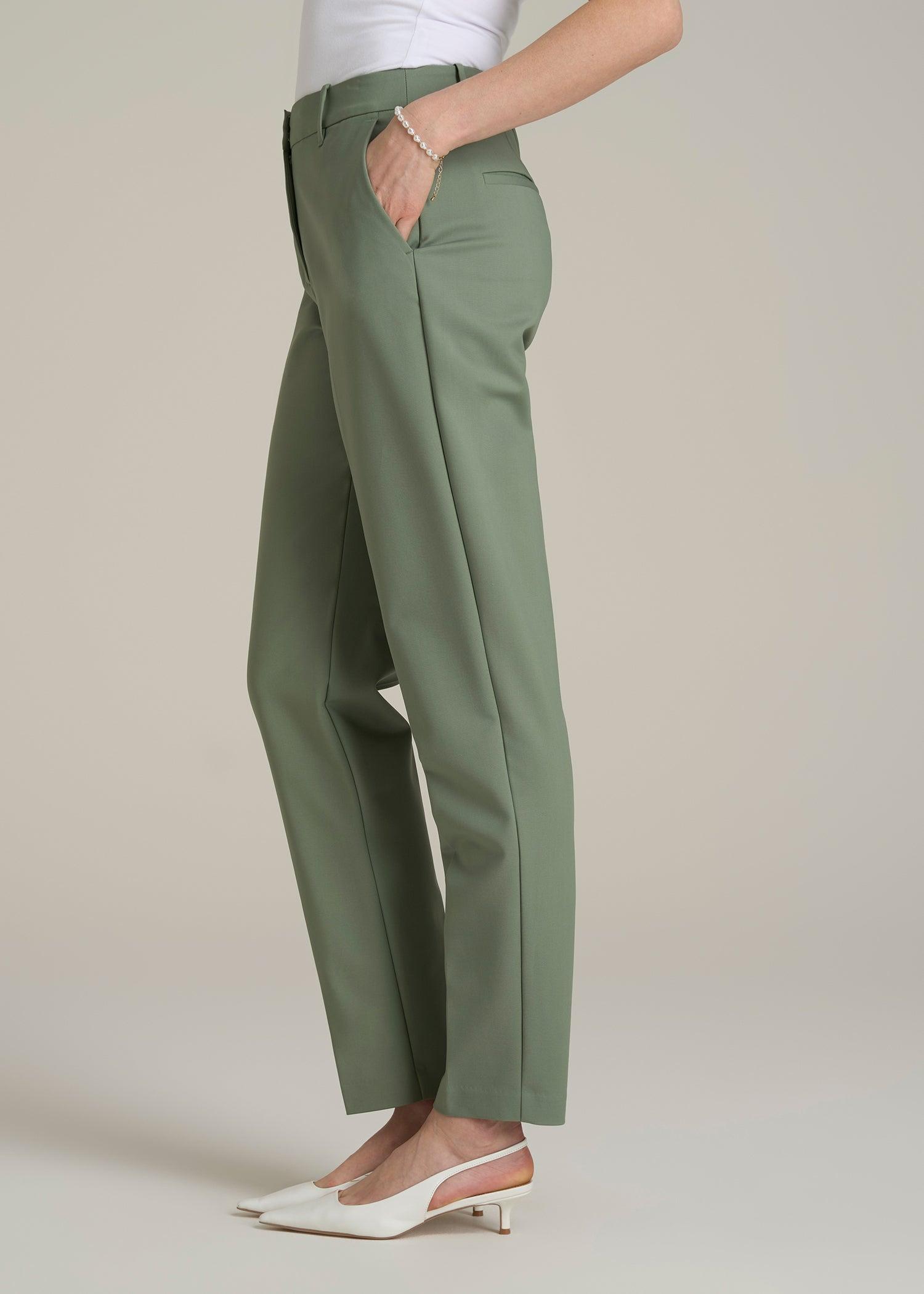 Flat Front Tapered Dress Pants for Tall Women in Dark Seagrass Female Product Image