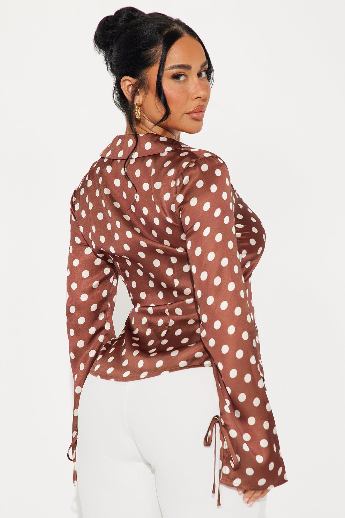 In A Polka Dot Mood Satin Shirt - Brown/combo Product Image