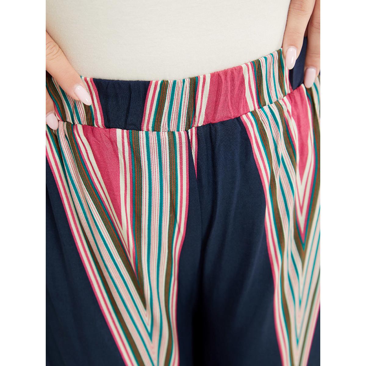 Plus Size Geometric Print Pocket Wide Leg Pants Women Indigo Vacation Loose High Rise Dailywear Pants BloomChic 22-24/3X Product Image