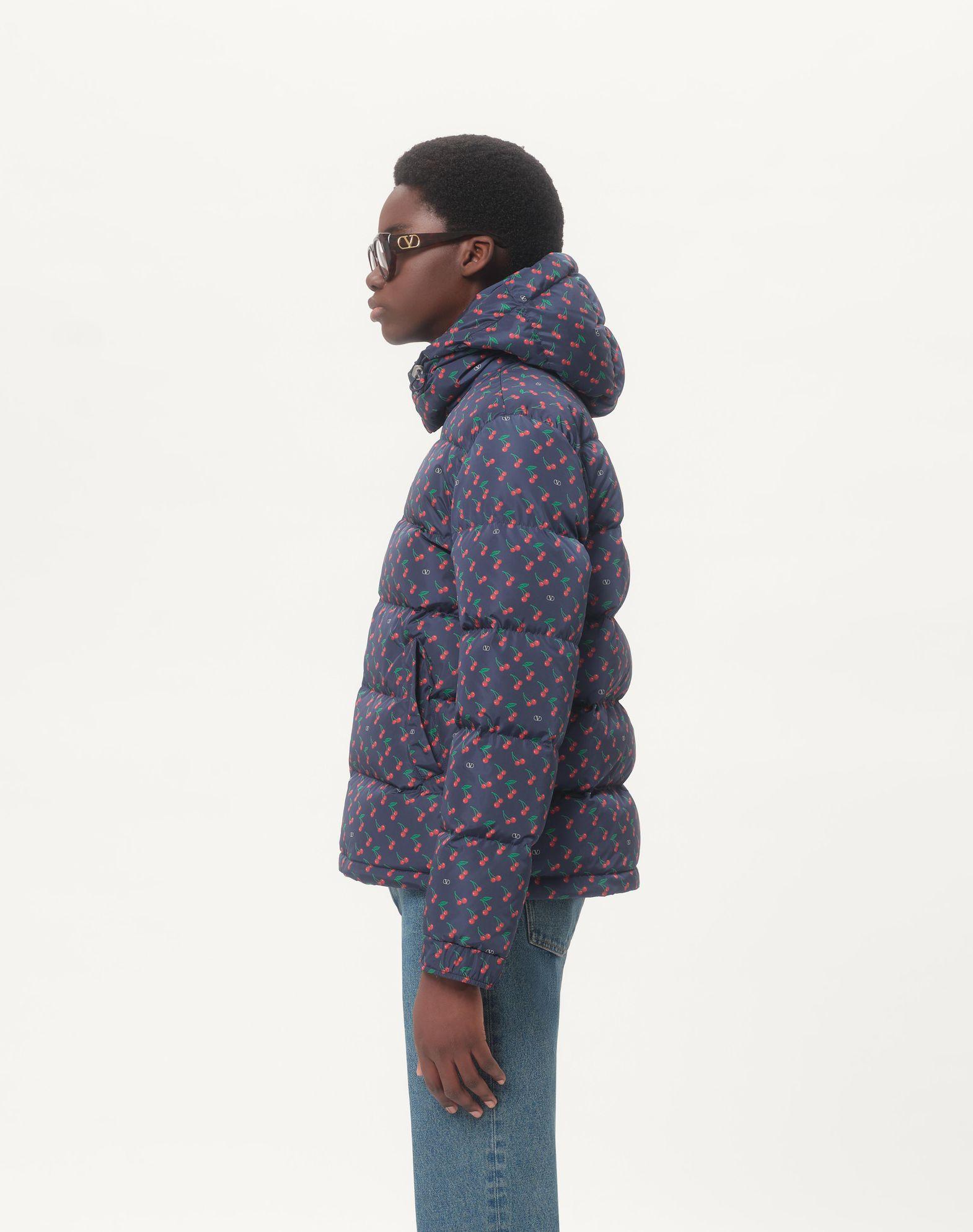 Nylon Hooded Down Jacket With Cherryfic Print Product Image