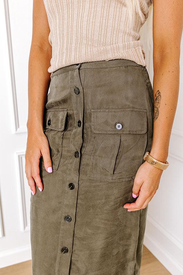 The Freda High Waist Cargo Midi Skirt in Olive Product Image
