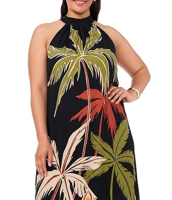 Vince Camuto Plus Size Halter Neck Sleeveless Floral Dress Product Image