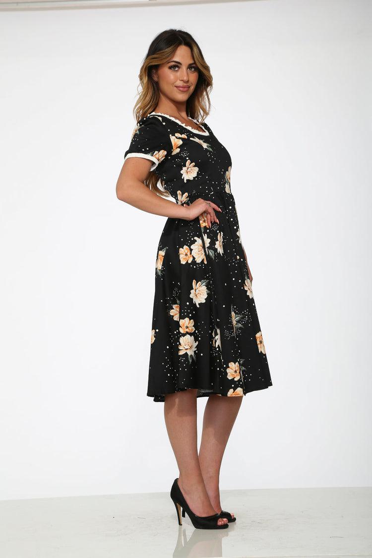 Black & Yellow Floral Swing Dress Product Image