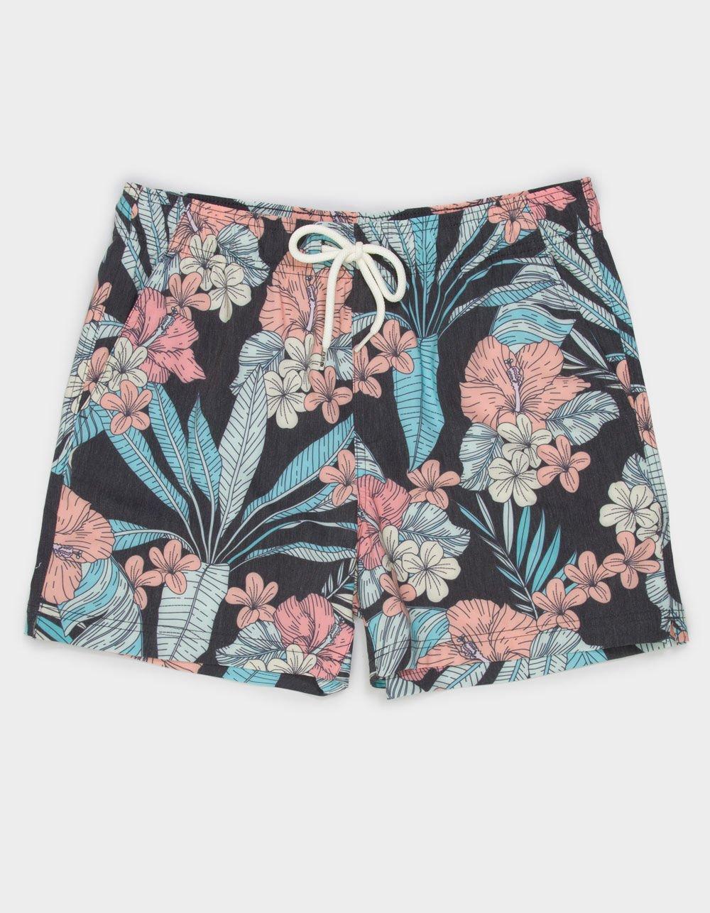 RSQ Mens Drawn Hibiscus 5" Swim Shorts - BLACK Product Image