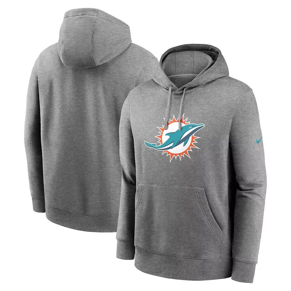 Men's Nike Heather Gray Miami Dolphins Club Logo Pullover Hoodie,  Product Image