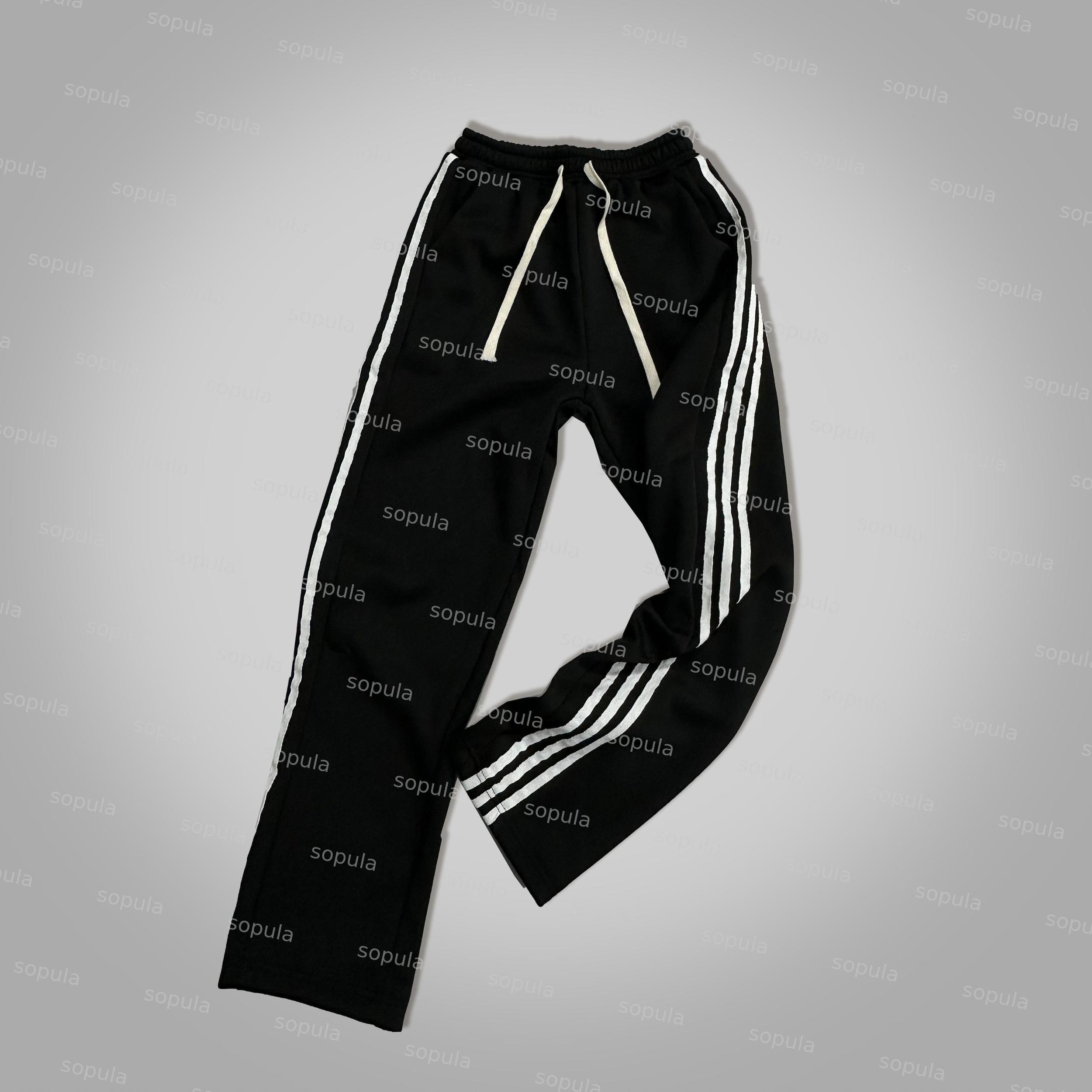 Sopula Black Strips Basic Street Fleece Straight Sweatpants Product Image