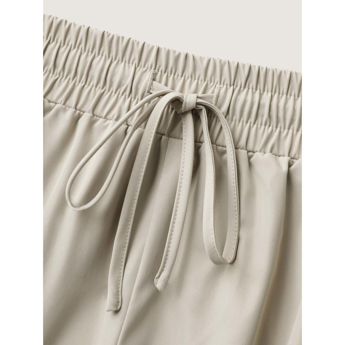 Plus Size Waist Drawstring Pockets Straight-Leg Pants Women Champagne Casual Straight Leg Mid Rise Casual Pants BloomChic 30/6X Product Image