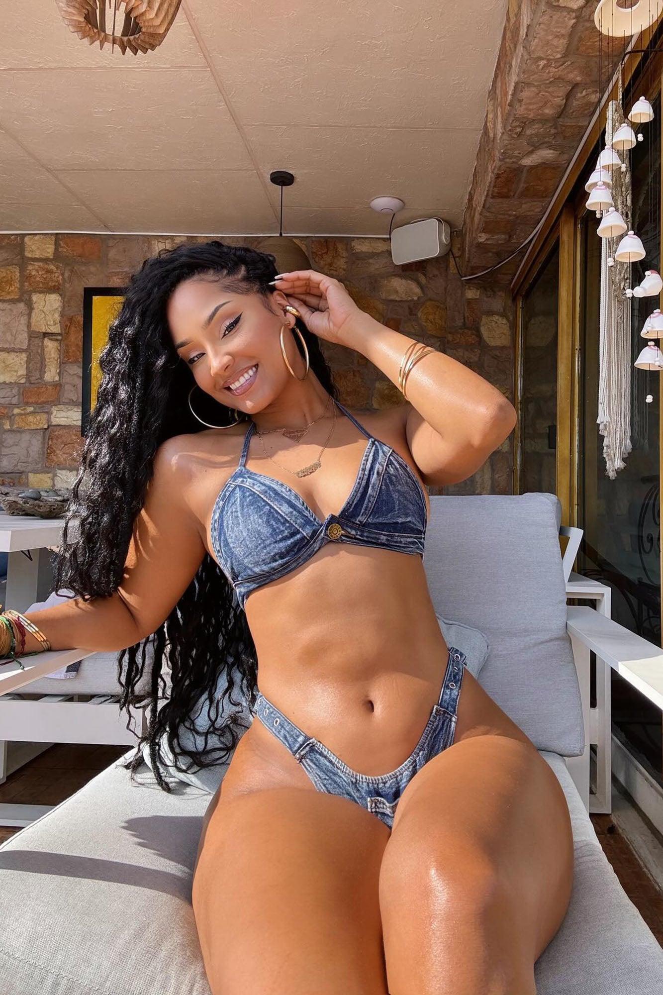 Summer Cutoff Denim 2 Piece Bikini Sunsuit - Denim Product Image