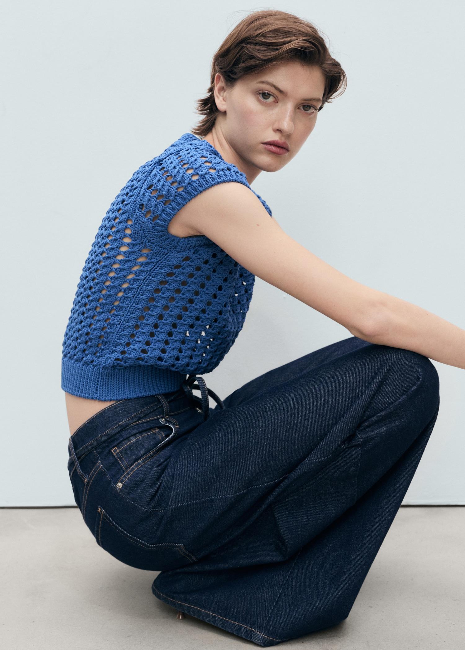Short-sleeved crochet sweater - Women | MANGO USA Product Image