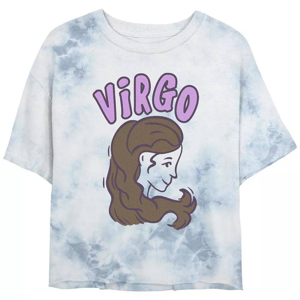 Juniors' Zodiac Sign Virgo Long-Haired Woman Bombard Wash Graphic Tee, Girl's, Size: Small, White Blue Product Image