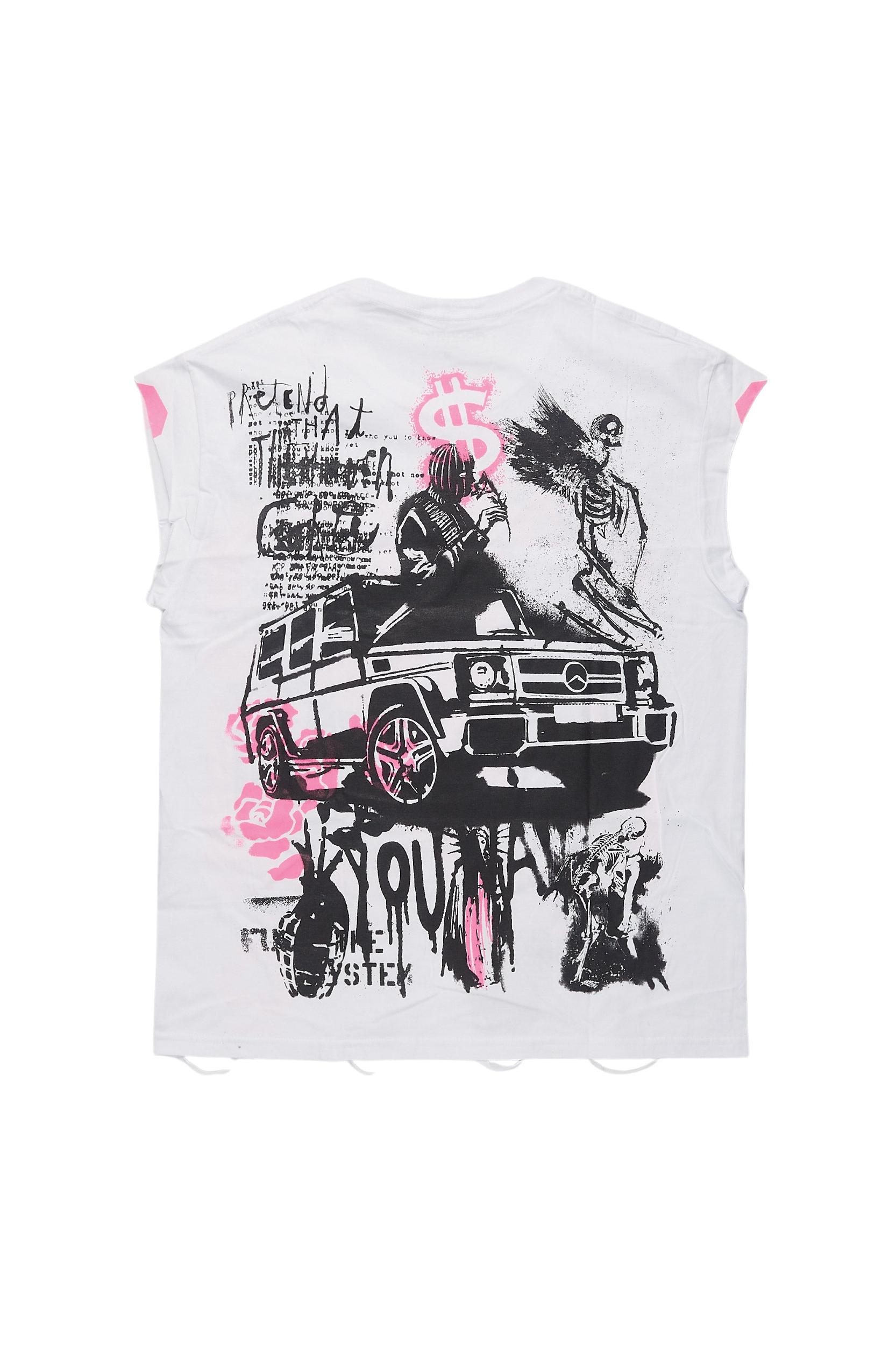 Grill White/Pink Graphic Muscle T-Shirt Male Product Image